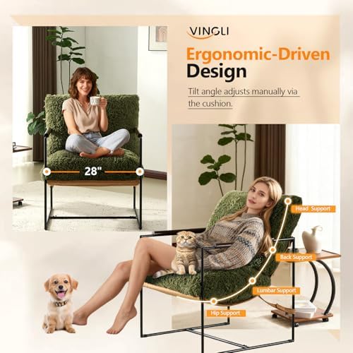 VINGLI 28" Wide Plush Upholstery Sling Modern Accent Chair with Metal Fr...