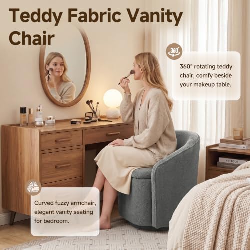 Swivel Accent Chair,Vanity Stool with Storage 360 ° Rotation Teddy Fleece Com...
