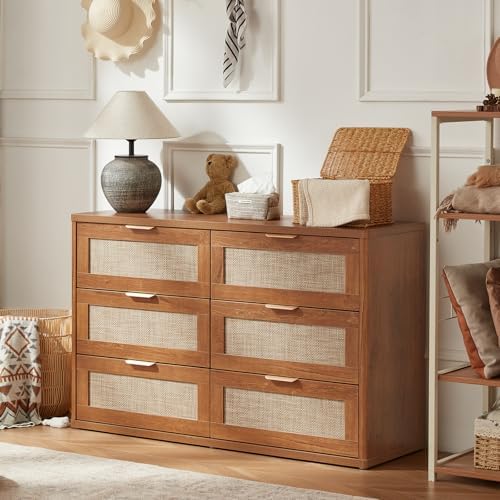 LEYAOYAO Rattan Dresser and Nightstand Sets 3 Piece, Teac Brown