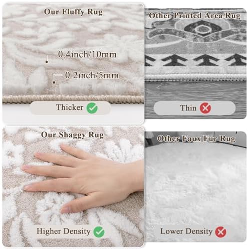Vaukki 8x10 Area Rug for Living Room, Beige White Throw Carpet for Bedroom