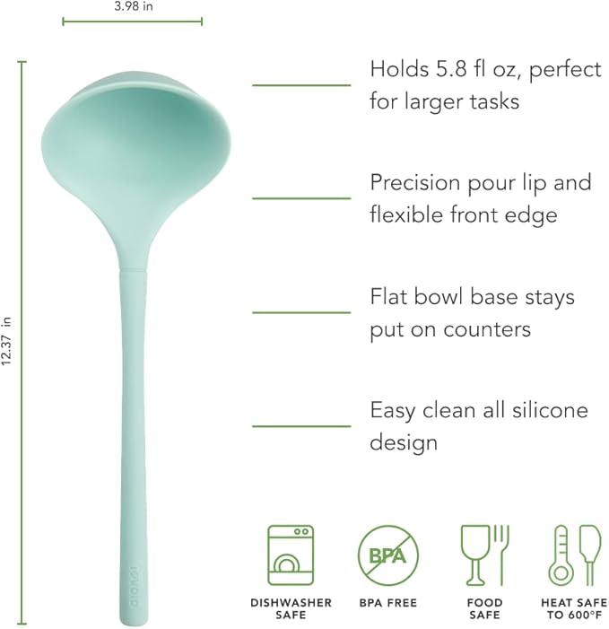 Tovolo Flex Core Silicone Ladle BPA Free Aqua Seafoam Green Deep Silicone Soup - Image 5