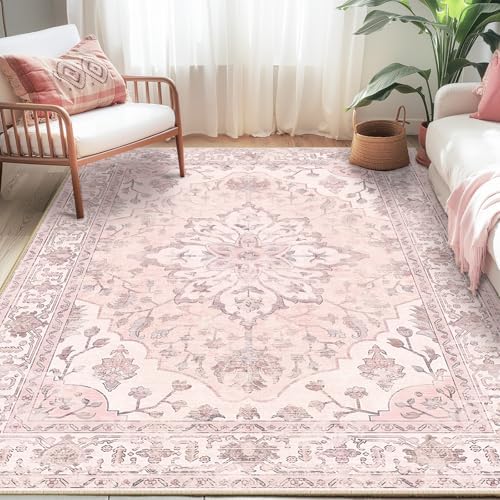 RELEANY Washable Area Rug, 5'x7', Pink