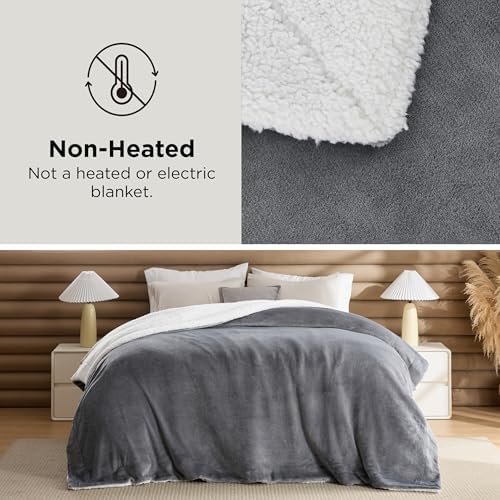 Bedsure GentleSoft Sherpa Fleece Queen Blankets for Bed, Non-Heated, Thick an...