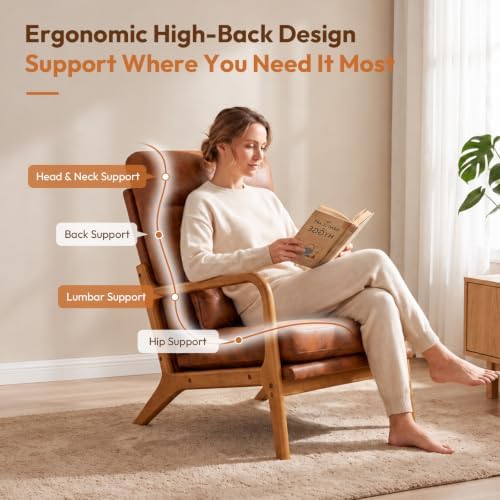 Bonnlo High Back Microfiber Rustic Accent Chairs Set of 2, Upholstered Mid Ce...