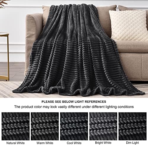 BEDELITE 3D Ribbed Jacquard Black King Size Blankets for Bed, 108x90 Inch