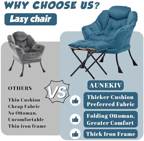 Lazy Chair with Ottoman, Comfy Reading Chair, Blue