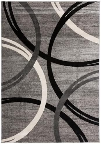 Rugshop Wavy Circles Non-Shedding Living Room Area Rug Gray 7'10" x ...