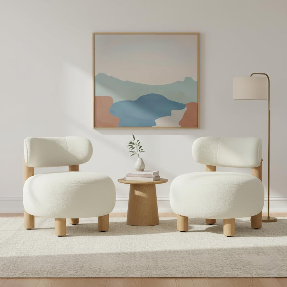 KISLOT, Modern Boucle Accent Chair, Curved Backrest, Cream