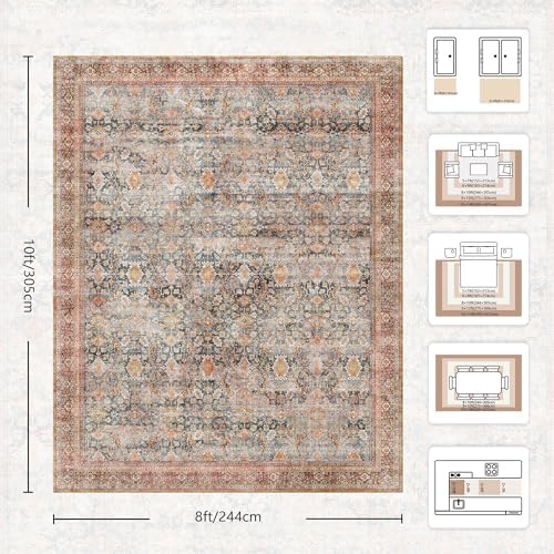 8x10 Area Rugs for Living Room - Washable Vintage Retro Large Rug, Soft Ultra...