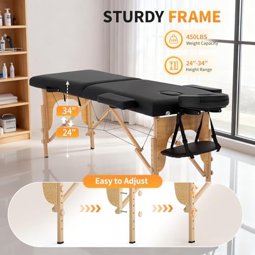 BestMassage Massage Bed Portable Folding Massage Table 24" Wide,Black