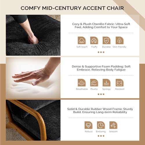 VINGLI Chenille Mid-Century Modern Accent Chair, Cute Reading Arm Chair with ...