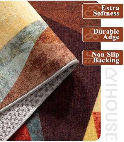 YIHOUSE Brown Area Rug 8x10,Geometric Burnt Orange Area Rug Non Slip,Farmhous...