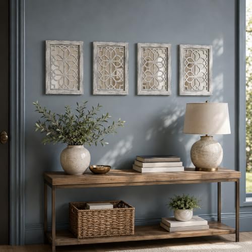 Set of 4 11x15 Inch Rectangular Shatterproof Grey Decorative Wall Mirrors, Bo...