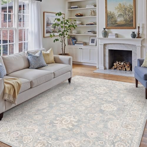 9x12 Blue Cream Neutral Area Rug