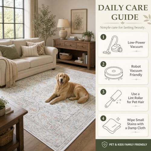 JOLLYVOGUE 8x10 Area Rugs for Living Room, Washable Rug, Beige