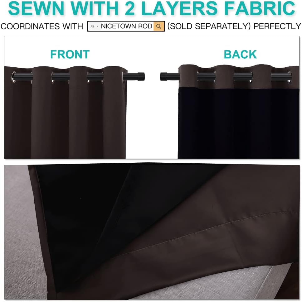 NICETOWN Brown Full Blackout Curtains for Dining Room 52" x 84" 2 P...