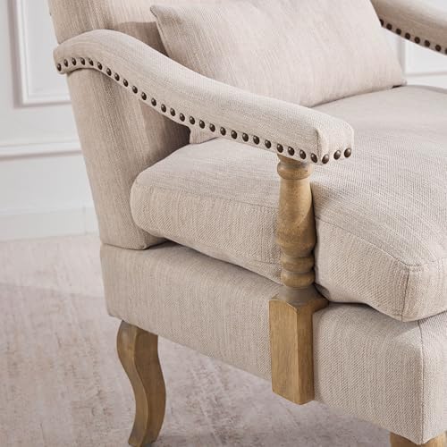 Accent Chair with Ottoman, Farmhouse Armchair, Natural Beige