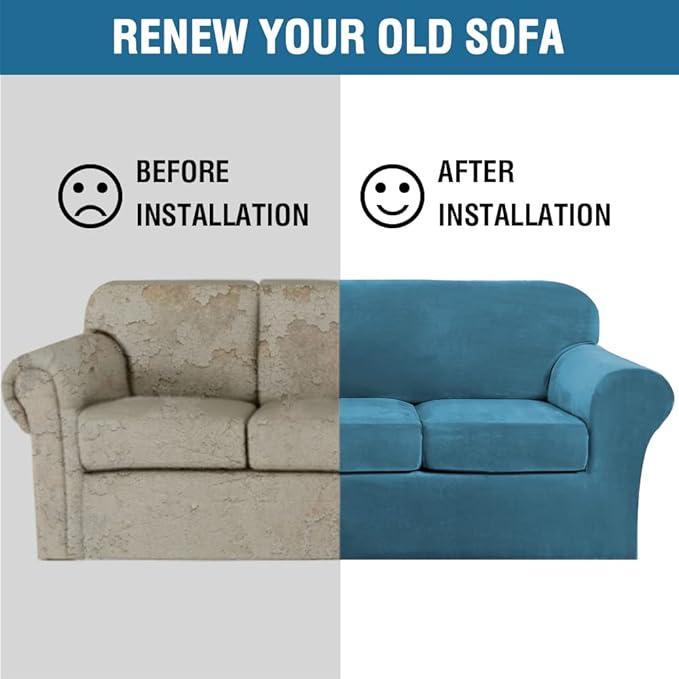 H.VERSAILTEX Velvet 4 Piece High Stretch Sofa Slipcover Cover Furniture - Image 8