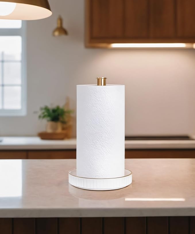 VROOMIUM Gold Paper Towel Holder Countertop, Ceramic Base Easy-to-Clean - Image 5