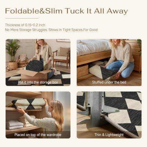 PureCozy Black 8x10 Washable Area Rug Living Room Non Slip Checkered Carpet