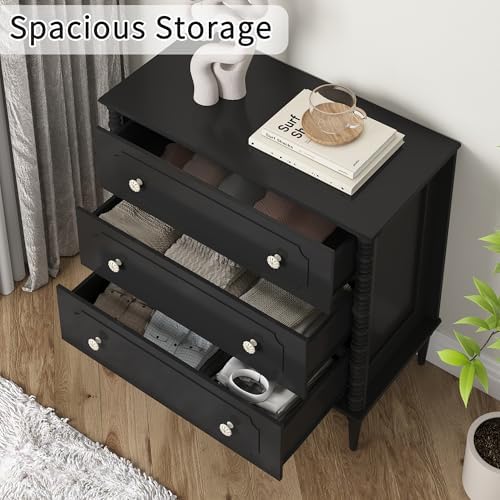 3 Drawer Dresser for Bedroom, 32" Wide Chest of Drawers, Black