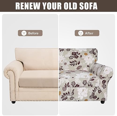 SearchI Stretch Sofa Cover Printed Couch Covers, Floral Pattern 2 Piece Armch...