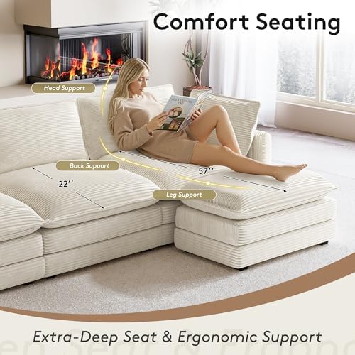 ROWHY 104'' Modular Sectional Cloud Couch with Movable Ottoman, 4 Sea...
