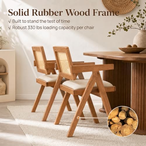 Giantex Rattan Dining Chairs Set of 2, Fabric Kitchen Chairs w/Armrests &...