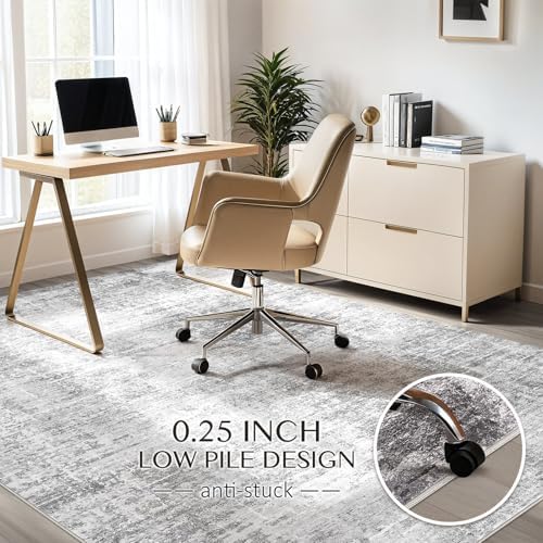 kakania Abstract 10x14 Area Rugs for Living Room: Washable Rugs Grey White