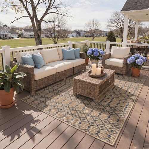 GENIMO Indoor Outdoor Area Rug 6X9, Non-Shedding, Machine Washable Mat for Pa...