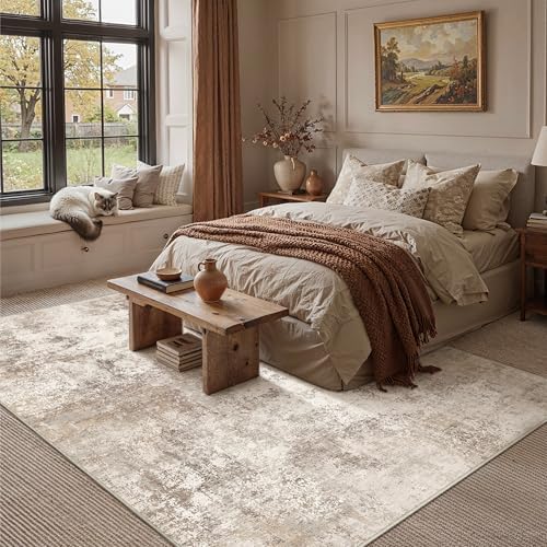 HUGEAR 5x7 Brown Abstract Washable Area Rug for Living Room