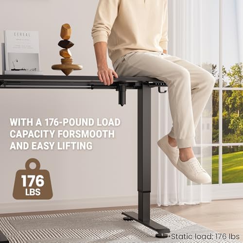 Veken 47.2" Standing Desk, Adjustable Height Office Desk with Wood Deskt...