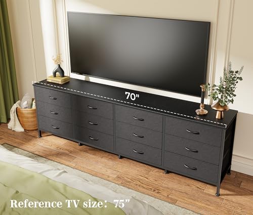 Huuger 70 Inch Black Dresser for Bedroom, TV Stand for 65, 75, 80 Inch TV, 12...