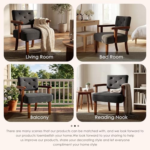Accent Chairs Set of 2, Mid-Century Modern Arm Chairs with Wood Arms