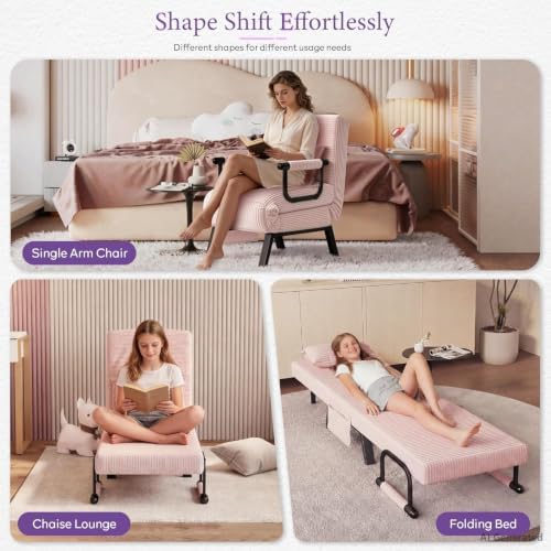TYBOATLE Sleep Chair, Folding Sleeper Chairs for Adults (Pink)