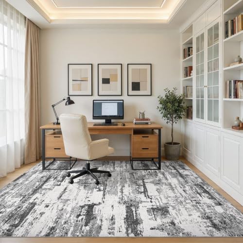 5x7 Area Rugs Abstract Washable Living Room Rug, Black Grey