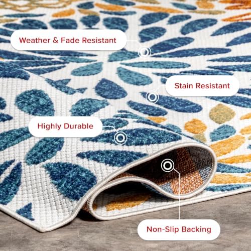 nuLOOM Monique Blue Floral & Paisley Indoor/Outdoor Area Rug, 7' x 9&...