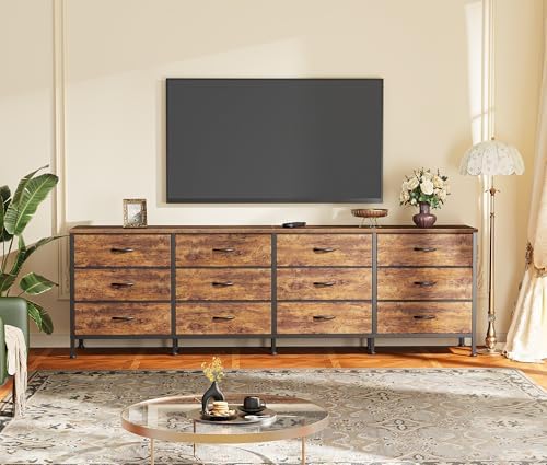 Huuger 70 Inch Dresser for Bedroom, TV Stand for 65, 75, 80 Inch TV, 12 Fabri...