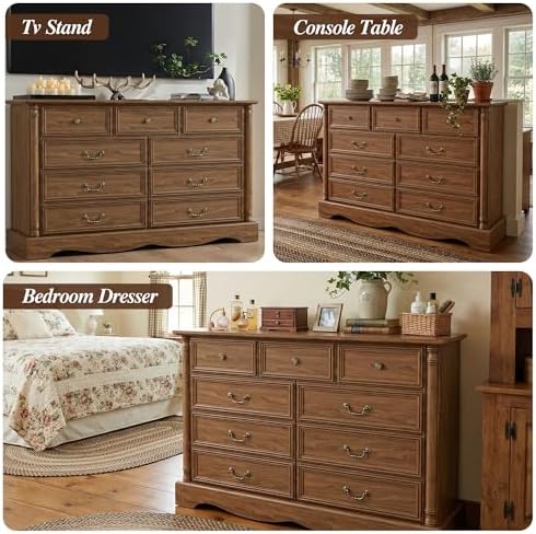 Farmhouse 9-Drawer Dresser with Charging Station for Bedroom