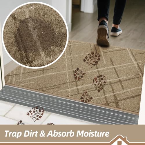 BEQHAUSE Door Mat 32" x 48", Non Slip Entryway Rugs Washable, Beige