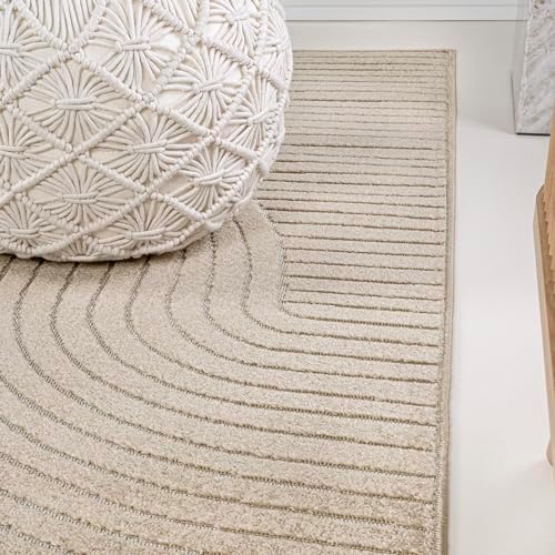JONATHAN Y Hallie High-Low Curve Beige/Cream 8x10 Indoor/Outdoor Area Rug, Mi...