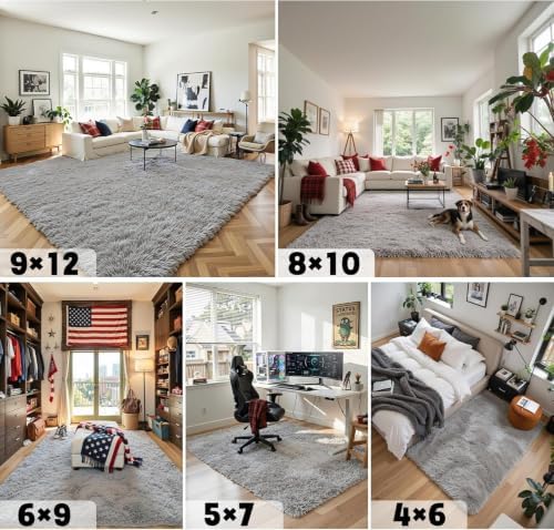 8x10 Area Rugs for Living Room,Light Grey Large Shaggy Soft Plush Furry Rug