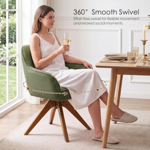 Furniliving Swivel Dining Chairs Set of 2, Mid Century Modern Corduroy Swivel...