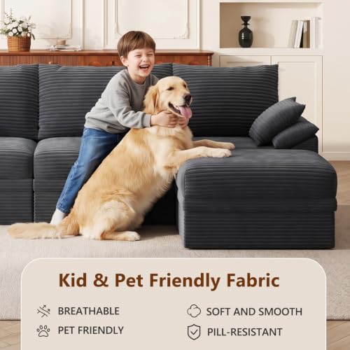 107" Modular Sectional Sofa Boneless Couch with Storage,U-Shape 3 Seat C...