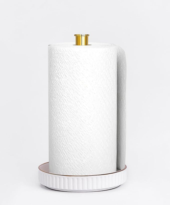 VROOMIUM Gold Paper Towel Holder Countertop, Ceramic Base Easy-to-Clean - Image 4