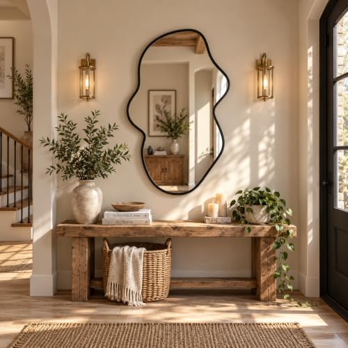 Irregular Wall Mirror, Asymmetrical Black Bathroom Wavy Mirror