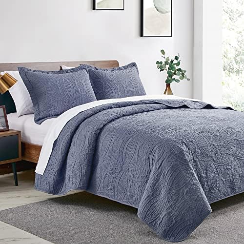 Love's cabin Quilts for Queen Bed Blue Bedspreads - Soft Bed Summer Light...