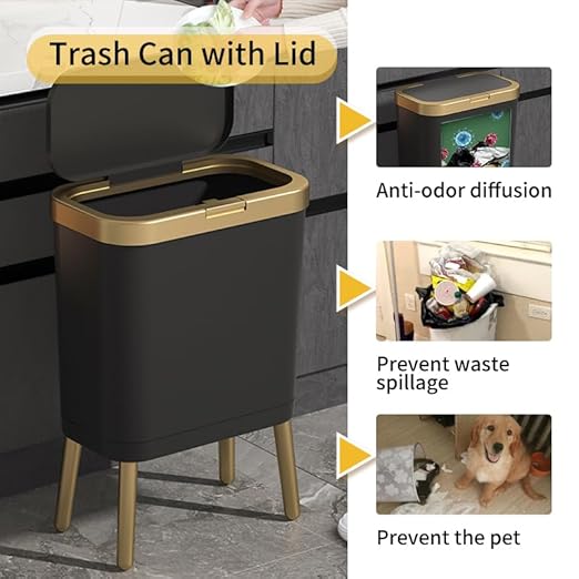 Procade Office Trash Can with Lid, Modern Narrow Garbage Can with Legs