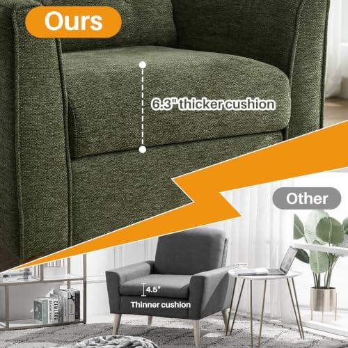 Modern Green Accent Chair with Wooden Legs Plush Fabric Armchair