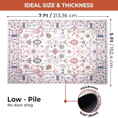 COTPOLY 5' x 7' Washable Area Rug for Living Room, Kitchen, Hallway, ...